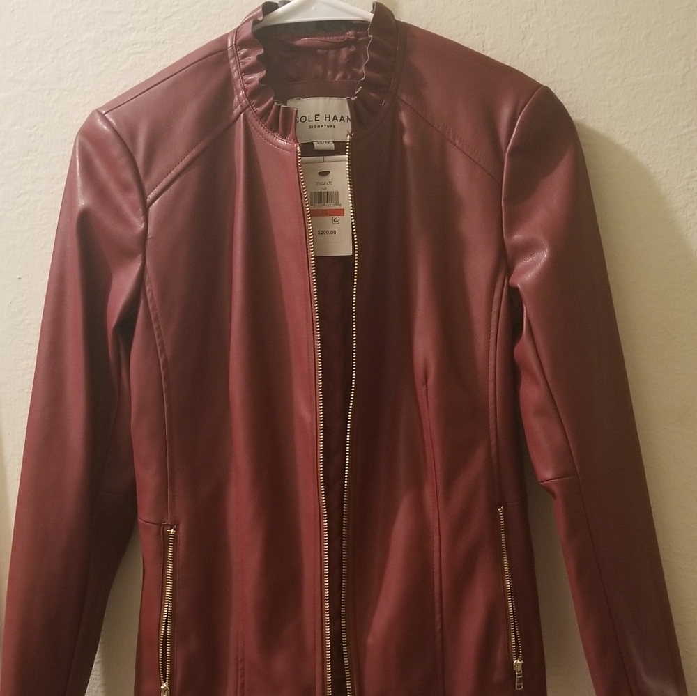 Cole haan Cole Haan Faux Leather Ruffle Collar Jac